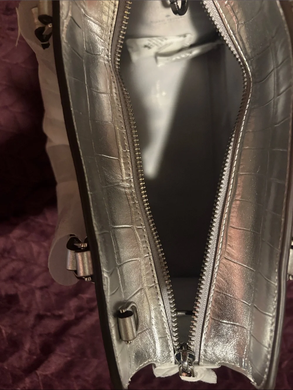 kate spade Metallic Silver Croc-Embossed Satchel